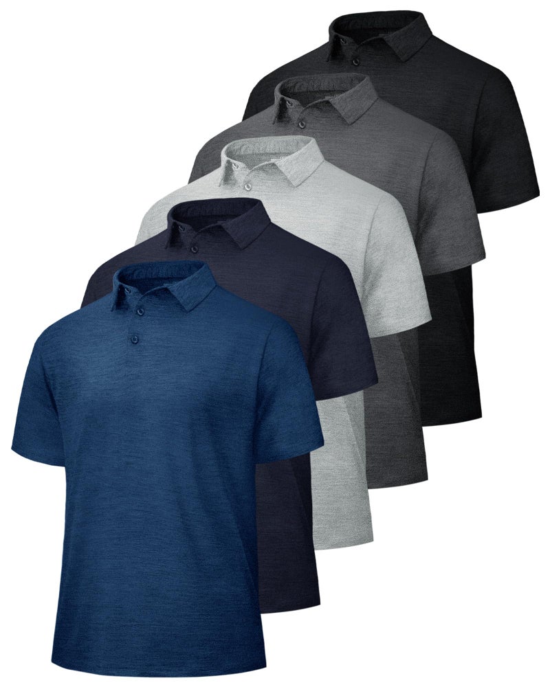 BOOJO 5 Pack Polo Shirts for Men - Quick Dry Moisture Wicking Performance Short Sleeve Mens Golf Shirts for Work Athletic - Image 1