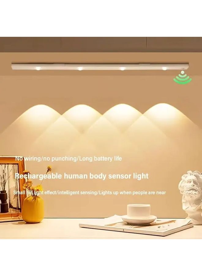 White 20cm USB Rechargeable LED Motion Sensor Light 3 Color No Drill - Image 1