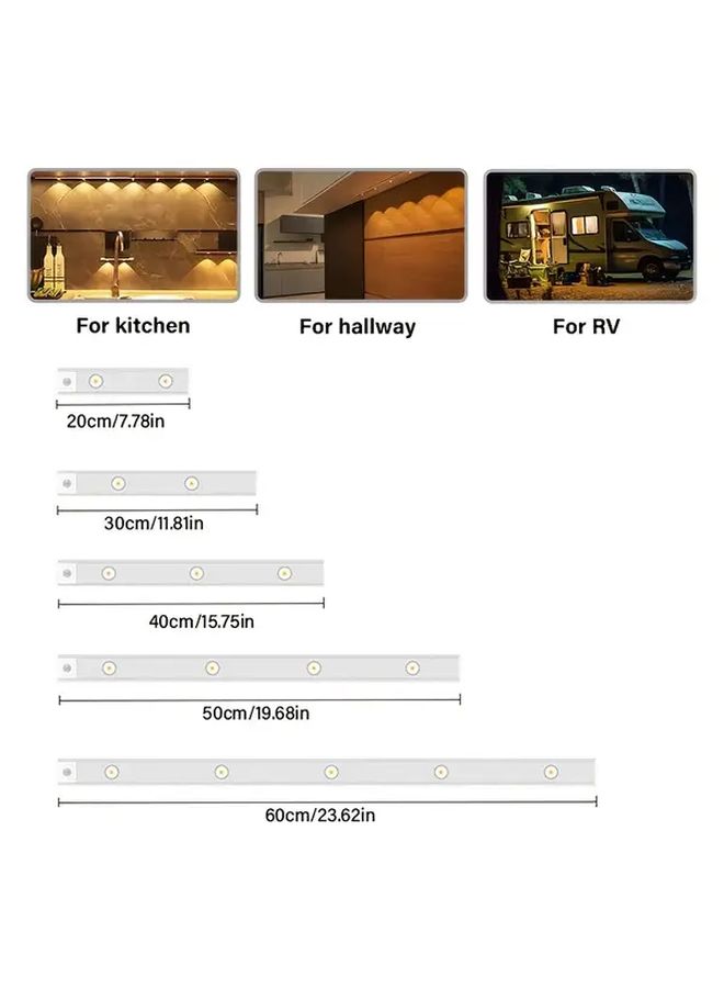 White 20cm USB Rechargeable LED Motion Sensor Light 3 Color No Drill - Image 2