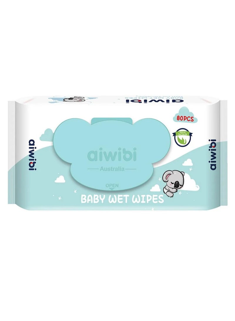 Aiwibi Baby Wet Wipes - Skin Friendly with Natural Tea Tree Oil, Soft Non-woven Fabric, FDA Certified, 80pcs