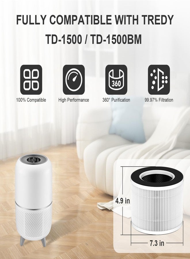 عبوة من قطعتين من فلاتر ADDUBEAU البديلة لجهاز تنقية الهواء Tredy TD-1500 وTD-1500BM، فلتر HEPA حقيقي رباعي المراحل H13 وفلتر كربون نشط - Image 3