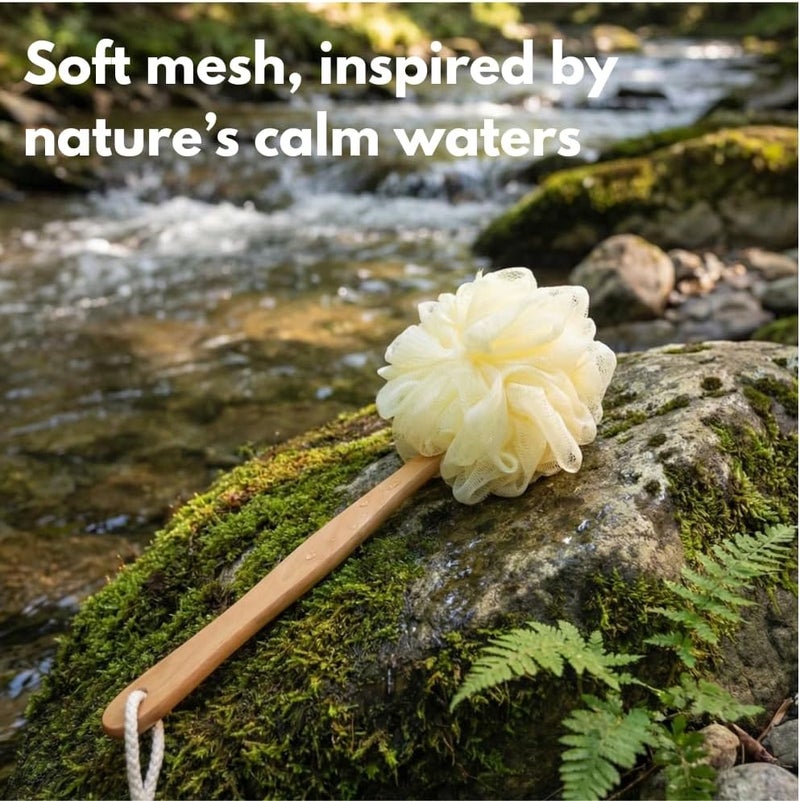 Glitters Natural Wooden Bath Brush Collection – Exfoliating Body Brush, Long Handle Back Scrubber, Loofah Brush & Double-Sided Pumice Foot Brush - Image 4