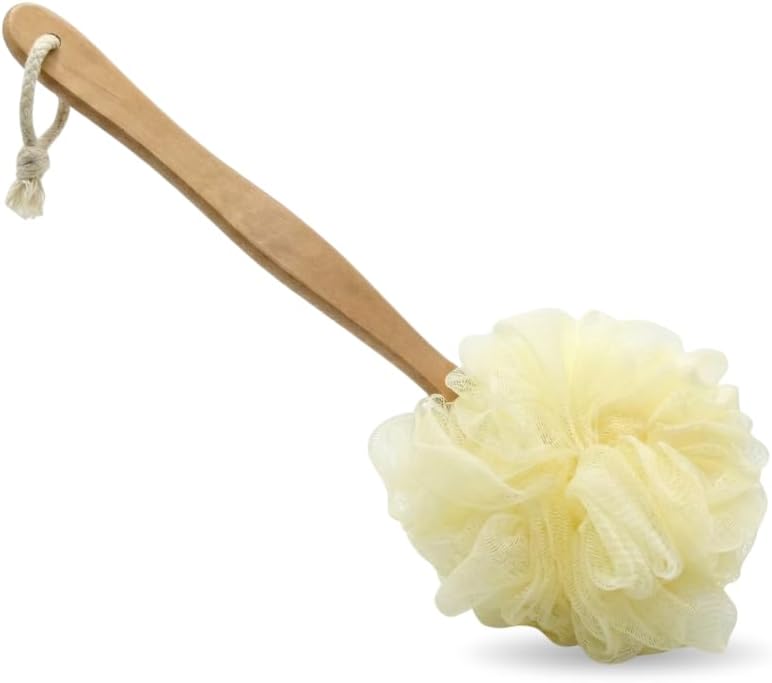 Glitters Natural Wooden Bath Brush Collection – Exfoliating Body Brush, Long Handle Back Scrubber, Loofah Brush & Double-Sided Pumice Foot Brush - Image 1