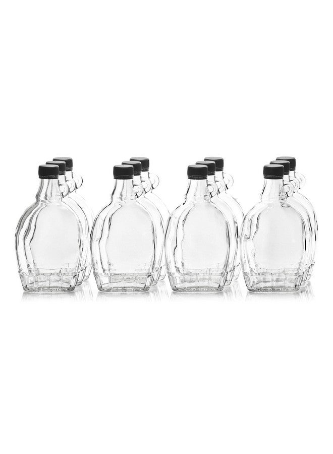 North Mountain Supply 12 Ounce Glass Maple Syrup Bottles with Loop Handle & Black Plastic Tamper Evident Lids - Case of 12 - Image 1