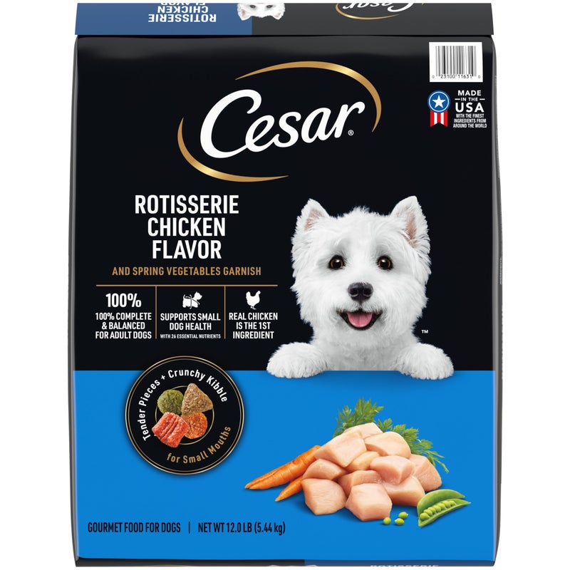 Cesar Small Breed Dry Dog Food for Small Dogs, Rotisserie Chicken Flavor and Spring Vegetables Garnish, 12 lb Bag - Image 1