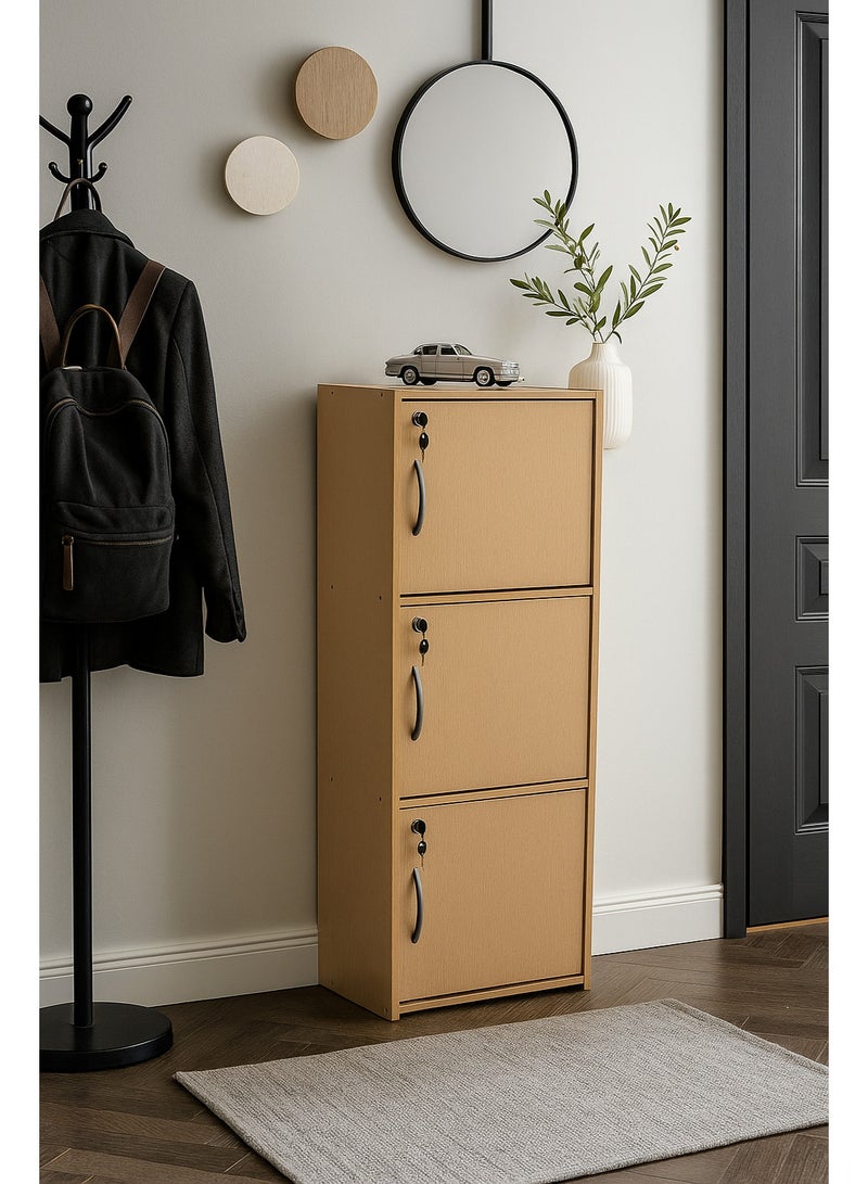 اي اف تي خزانة تخزين خشبية حديثة بثلاث طبقات مع أبواب قابلة للقفل - منظم قائم بذاته بارتفاع 112 سم مع 3 أرفف واسعة بقياس 35 سم، مساحة سطح 40 × 40 سم، ألواح بسمك 15 مم - خزانة متينة متعددة الأغراض للاستخدام في المنزل أو المكتب أو غرفة النوم - خشب الزان (عرفان) - Image 2