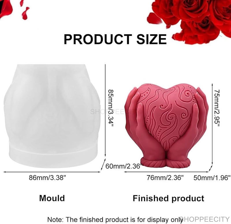 Shoppeecity Candle Mold I 3D Fondant Love Heart Shape with Base Silicone Scented Wax Mould I Hand on The Heart Succulent Molds for DIY Handmade Chocolate Aromatherapy Soap Resin Art Craft Home Decor - Image 4
