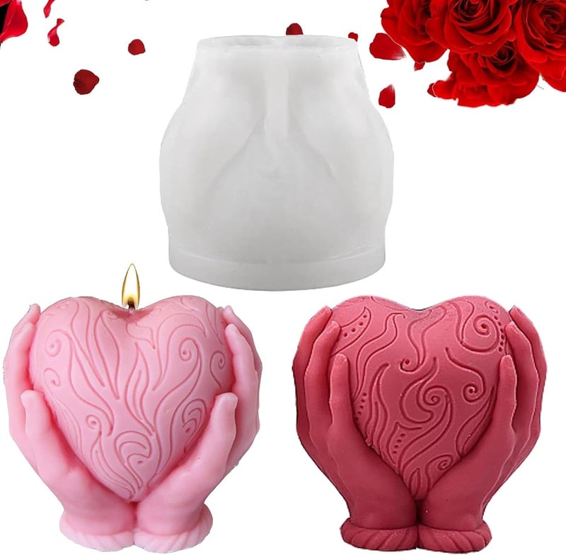 Shoppeecity Candle Mold I 3D Fondant Love Heart Shape with Base Silicone Scented Wax Mould I Hand on The Heart Succulent Molds for DIY Handmade Chocolate Aromatherapy Soap Resin Art Craft Home Decor - Image 1