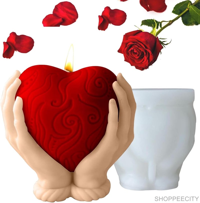 Shoppeecity Candle Mold I 3D Fondant Love Heart Shape with Base Silicone Scented Wax Mould I Hand on The Heart Succulent Molds for DIY Handmade Chocolate Aromatherapy Soap Resin Art Craft Home Decor - Image 3