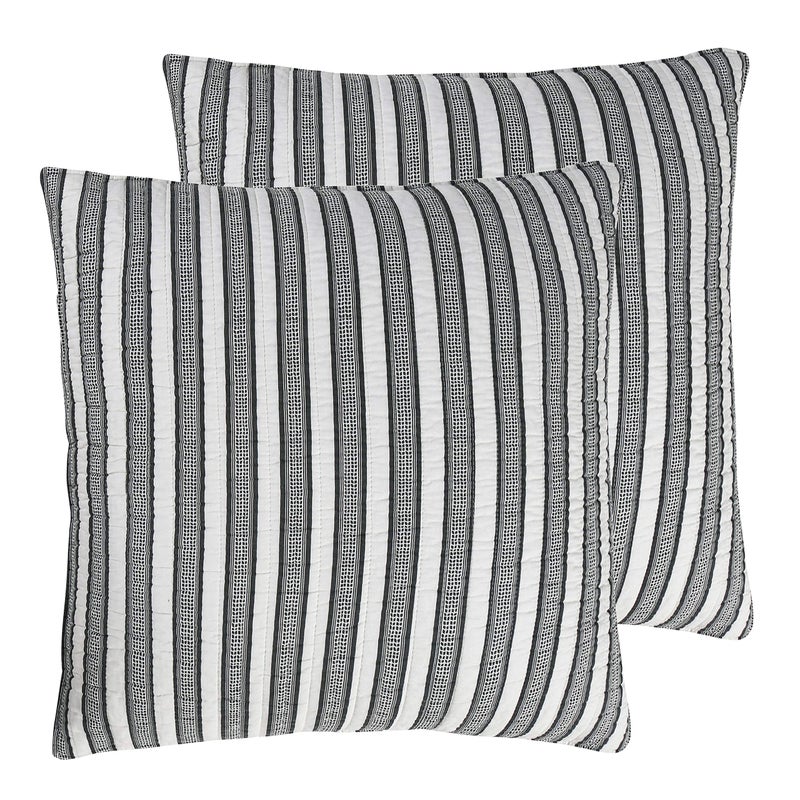 Levtex Home Tanzie Black Euro Sham Set of Two 26x26in No Insert Stripe Grey and White
