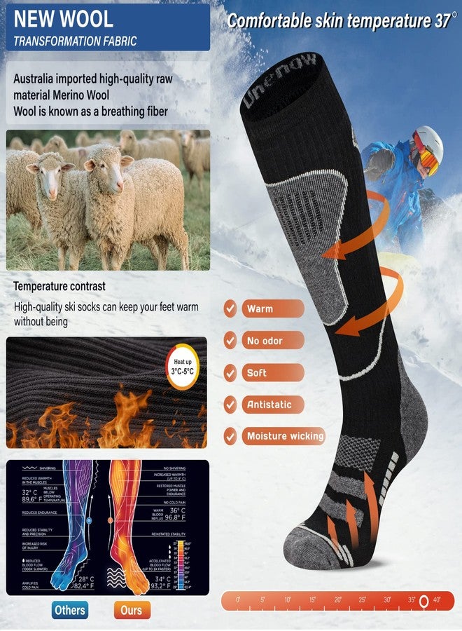 unenow Merino Wool Ski Socks 2 Pairs, Thermal Knee High Warm Socks for Snowboarding, Hiking, Cold Weather, Snow, Hunting - Image 3