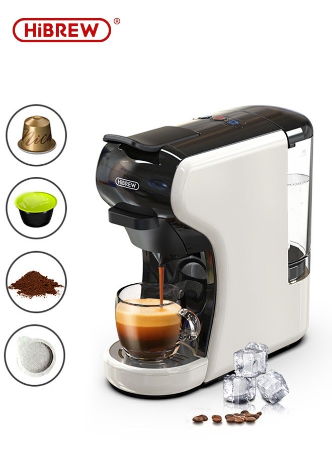 HiBREW ماكينة قهوة HiBREW 4 في 1 متعددة الاستخدامات لصنع الإسبريسو الساخن والبارد لكبسولات نيسبريسو وقهوة مطحونة H1A باللون الأبيض - Image 2