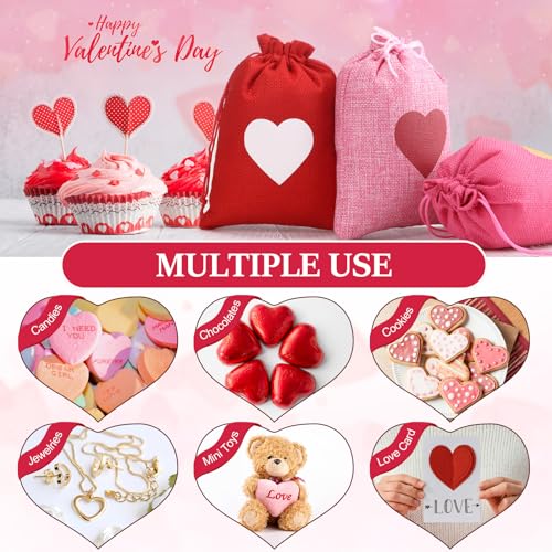 Locmeo 36 Pcs Valentine's Day Burlap Gift Bags with Drawstring Heart Burlap Bags Mini Valentines Present Pouch for Wedding Baby Shower Party Favors DIY Craft(Classic Colors,5 x 7 Inch) - Image 3