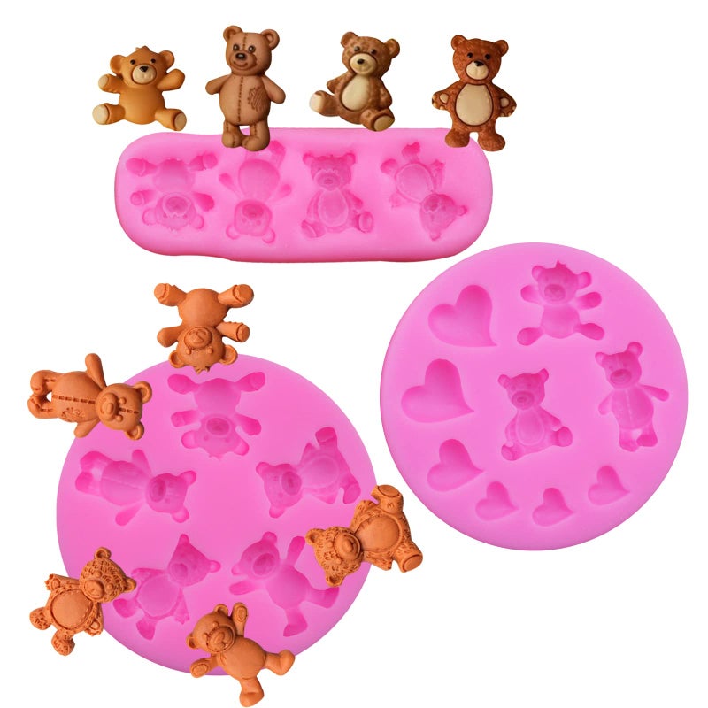 Yedadone 3 Pieces Bear Silicone Mold Valentines Day Fondant Mold Cute Bear Chocolate Fondant Mold for Chocolate Candy Gum Paste Crafting Polymer Clay Cake Decorating - Image 1