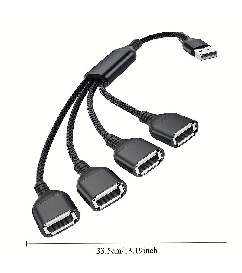 USB Hub with 1 Input and 4 Outputs Grey USB Y Cable USB A Male to Four Female Extension Adapter 4 Port Multi Port Expander Dual Data Power Charger Splitter for Car PS4 PS5 and Laptops - Image 2