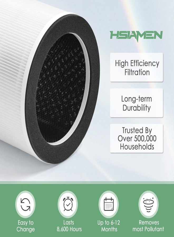 HSIAMEN AP-T100FL Filter Replacement Compatible with HoMedics AP-T100 AP-T95 Smart Air Purifier, 3-in-1 True HEPA Activated Carbon Filter, 2-Pack - Image 3