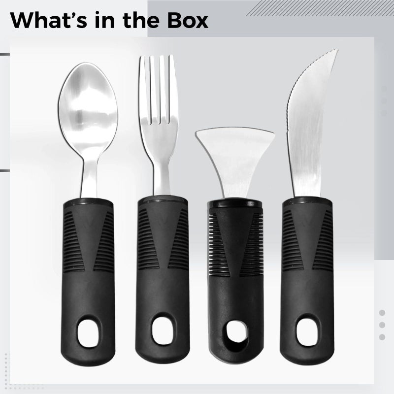 4 Pcs Weighted Adaptive Utensils Set Stainless Steel Heavy Duty Silverware with Anti-Slip Grip for Elderly Hand Tremors and Parkinson's Patients Black - Image 5