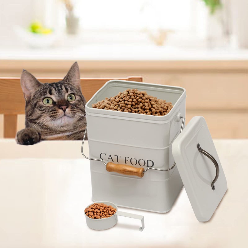 Morezi Cat Food Treat Storage Container with lid scoop included - Perfect Farmhouse Cat Food Bin for Kitchen Countertop, Shelf, Decoration Home - Cat Food - White - Image 2