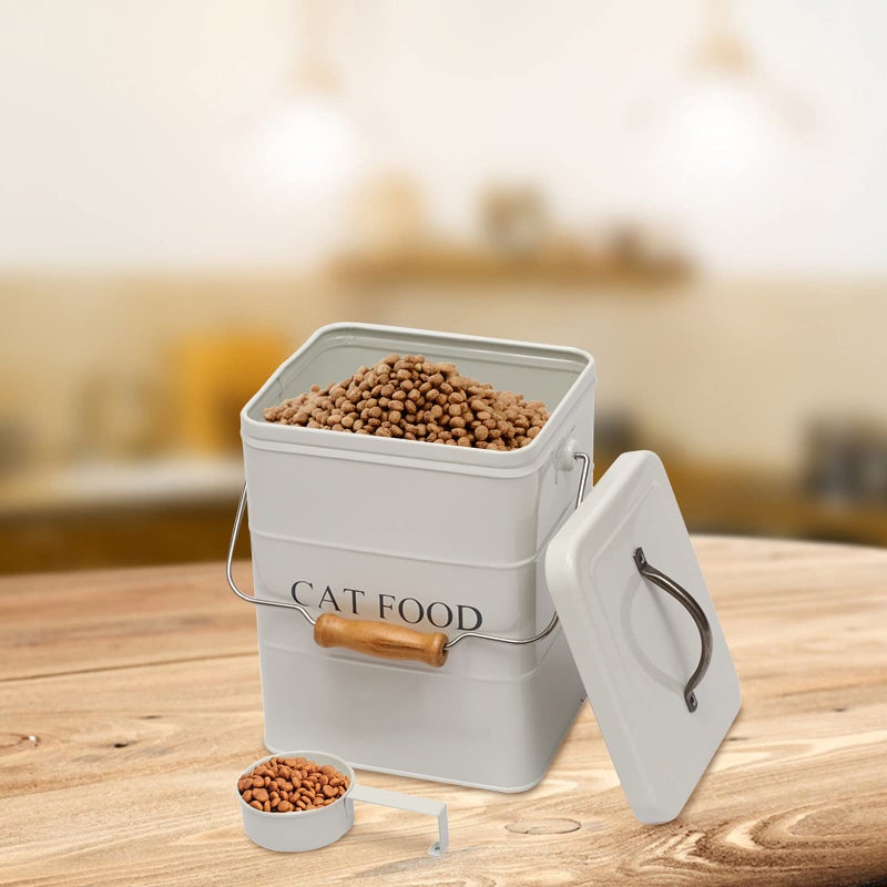 Morezi Cat Food Treat Storage Container with lid scoop included - Perfect Farmhouse Cat Food Bin for Kitchen Countertop, Shelf, Decoration Home - Cat Food - White - Image 5