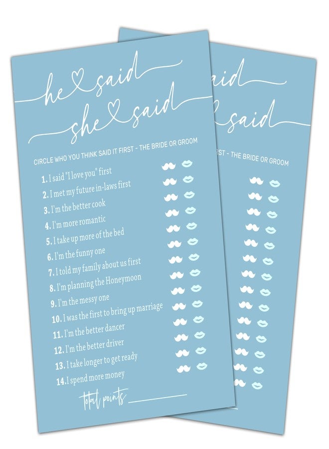 Cazhes Minimalist Bridal Shower Games, Light Blue He Said She Said Game, 30 Wedding Bachelorette Engagement Party Decorations Supplies Favors - A08 - Image 1