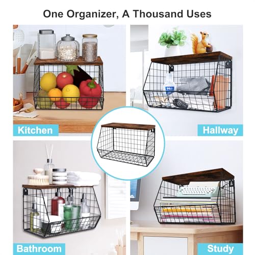 MSJGA Laundry Room Shelves Wall Mounted with Storage Basket - Stackable Wire Wall Shelves Organizer for Towels, Detergent, Tissues | Space-Saving Over Washer & Dryer, Small Spaces(11.8"Wx7.9"Dx8.5"H) - Image 4