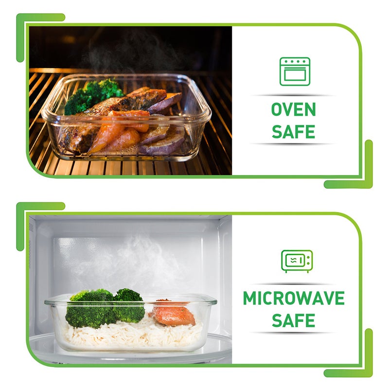 Prep Naturals Glass Meal Prep Containers - Oven, Microwave & Freezer Safe - Leakproof Airtight Glass Storage Containers with Lids - For Food Prep & Lunch - Pack of 5, 36 Oz, Square - Image 3