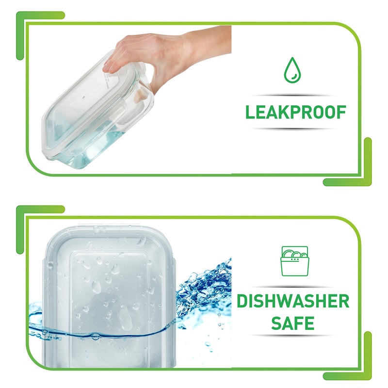 Prep Naturals Glass Meal Prep Containers - Oven, Microwave & Freezer Safe - Leakproof Airtight Glass Storage Containers with Lids - For Food Prep & Lunch - Pack of 5, 36 Oz, Square - Image 5