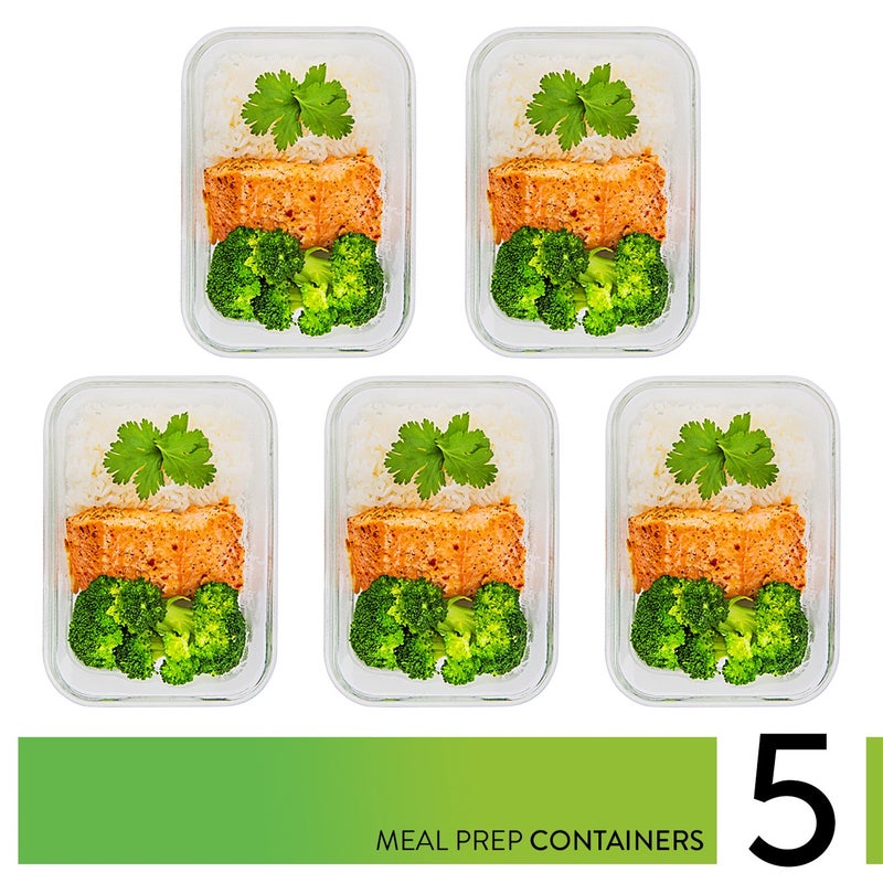 Prep Naturals Glass Meal Prep Containers - Oven, Microwave & Freezer Safe - Leakproof Airtight Glass Storage Containers with Lids - For Food Prep & Lunch - Pack of 5, 36 Oz, Square - Image 2