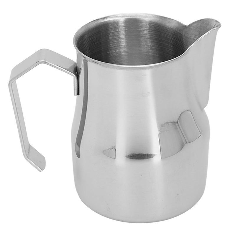 Milk Frothing Pitcher: 350Ml Silver 304 Stainless Steel Rustproof Heatproof - Olecranon Type Spill-proof Stable Wide Bottom Latte Art Pitcher for Home Baristas Coffee Shops - Image 1