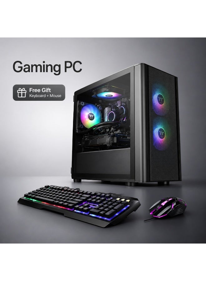 جهاز كمبيوتر مكتبي للألعاب بمعالج Intel Core i5-12400F، بطاقة RX 580، ذاكرة 16GB DDR4 3600MHz، تخزين 1TB M.2 Gen 4 SSD، لوحة H610M DDR4، مزود طاقة 500W، كيسة Gaming Tower مع لوحة مفاتيح وفأرة - Image 1