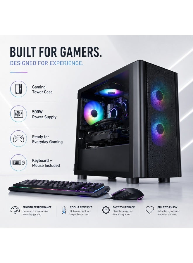 جهاز كمبيوتر مكتبي للألعاب بمعالج Intel Core i5-12400F، بطاقة RX 580، ذاكرة 16GB DDR4 3600MHz، تخزين 1TB M.2 Gen 4 SSD، لوحة H610M DDR4، مزود طاقة 500W، كيسة Gaming Tower مع لوحة مفاتيح وفأرة - Image 3