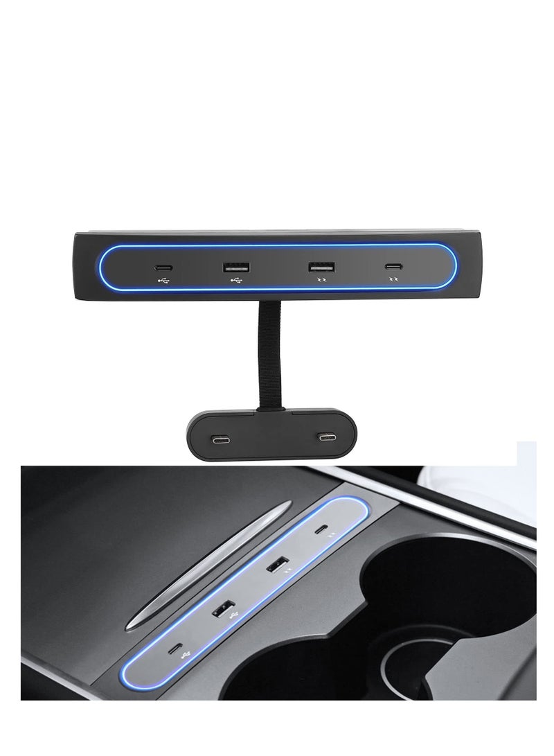 Zikra Tesla Model Y / 3 Docking Station 4 in 1 USB LED Hub, Compatible Docking ​Station ​of Center Console HUB Adapter Multiport Cable Extension Accessories - Image 1