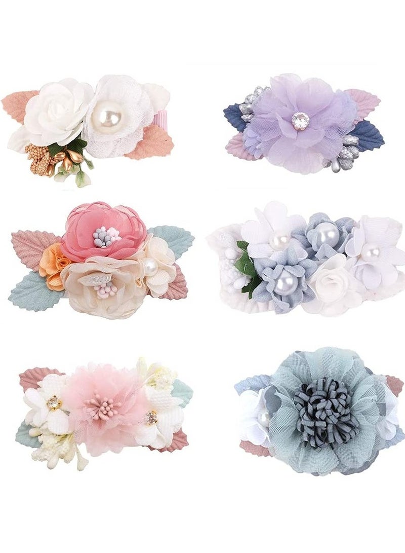 KASTWAVE 6Pcs Flower Clips Set Hair Accessory for Girls, Floral Hair Bow for Baby Toddlers Teen Girls Gifts - Image 1