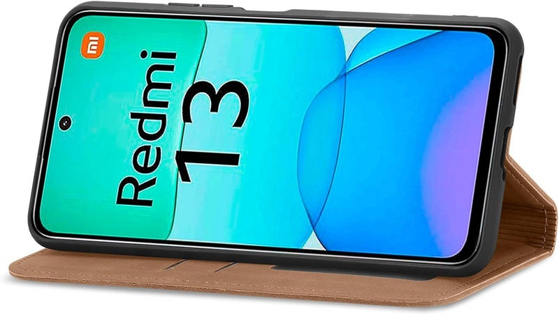 Cracedily Case for Xiaomi Redmi 13 4G Case, Premium Leather Flip Wallet Case with Card Slots and Horizontal Stand Function Magnet Coque Cover Protective Case for Poco M6 4G, Brown - Image 4