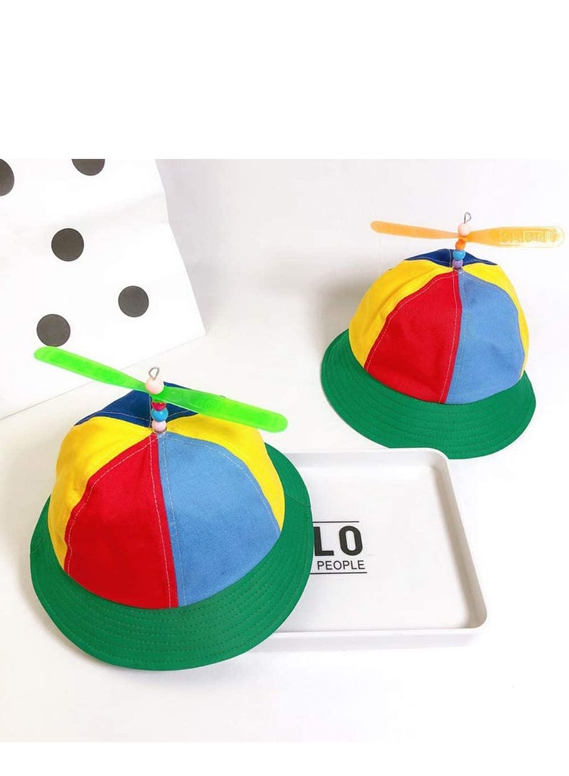 SOLARAE Kids Cotton Helicopter Propeller Bucket Cap Color Block Patchwork Dragonfly Beaded Summer Sun Protection Fisherman Hat - Image 2