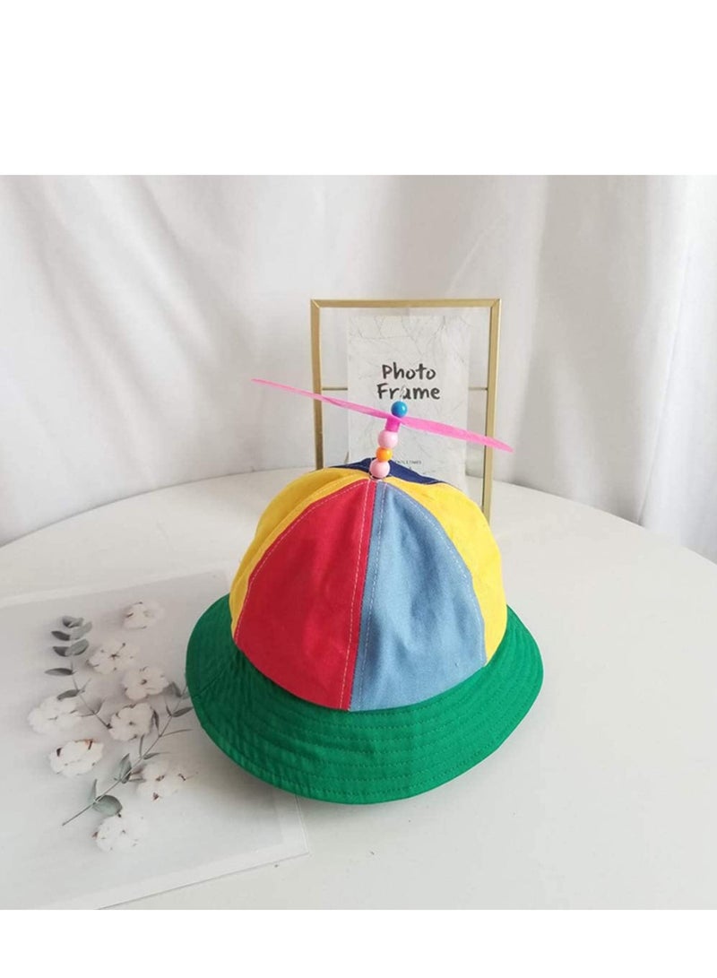 SOLARAE Kids Cotton Helicopter Propeller Bucket Cap Color Block Patchwork Dragonfly Beaded Summer Sun Protection Fisherman Hat - Image 3