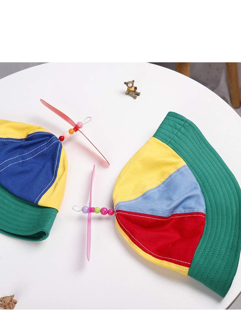 SOLARAE Kids Cotton Helicopter Propeller Bucket Cap Color Block Patchwork Dragonfly Beaded Summer Sun Protection Fisherman Hat - Image 4