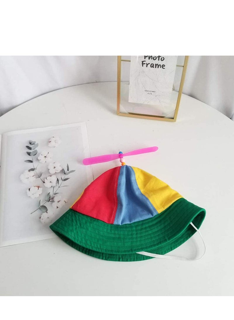 SOLARAE Kids Cotton Helicopter Propeller Bucket Cap Color Block Patchwork Dragonfly Beaded Summer Sun Protection Fisherman Hat - Image 5