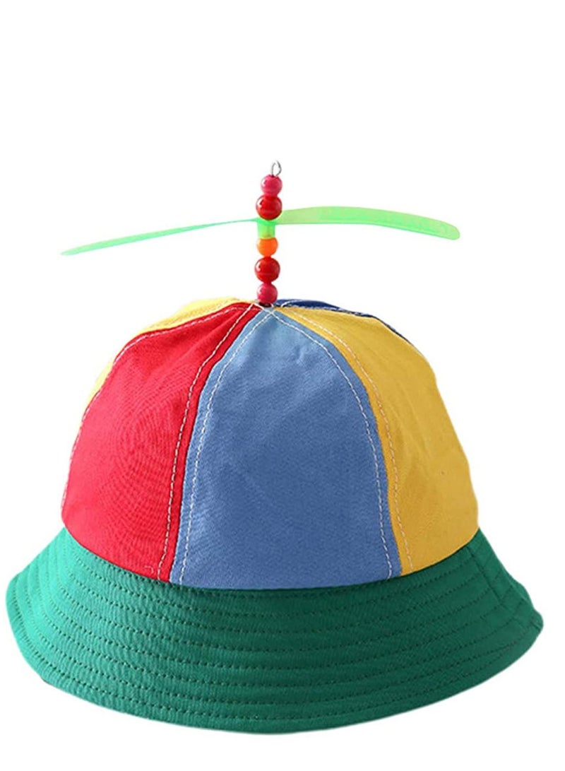 SOLARAE Kids Cotton Helicopter Propeller Bucket Cap Color Block Patchwork Dragonfly Beaded Summer Sun Protection Fisherman Hat - Image 1
