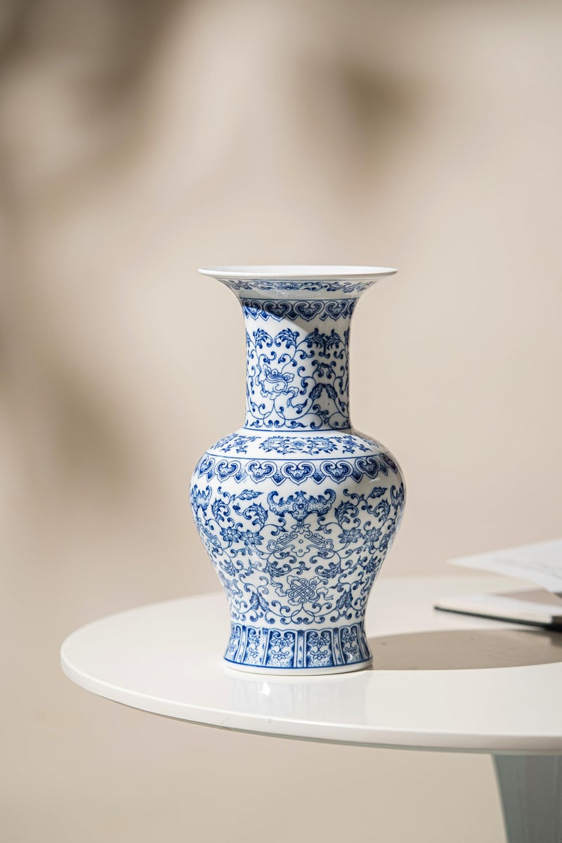 GaLouRo Vintage Blue and White Porcelain Vase, Chinoiserie Ginger Jar Vase for Home Decor, Flower Vase for Tabletop, 12" H - Image 5