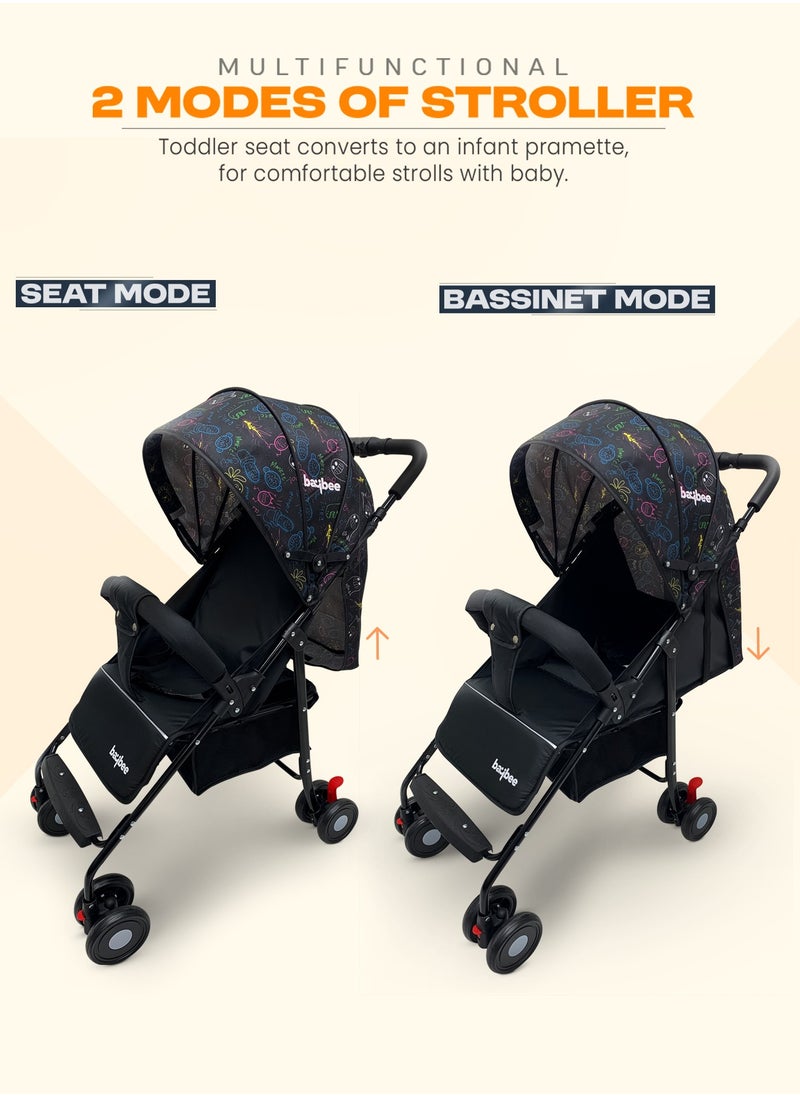 BAYBEE Baybee 2 in 1 Convertible Baby Pram Stroller for Newborn Babies with Adjustable Seat & Canopy, Bassinet, Parent Handle, Safety Guard & Storage | Baby Stroller for Toddlers 0-3 Years Boy Girl (Black)  - Image 3