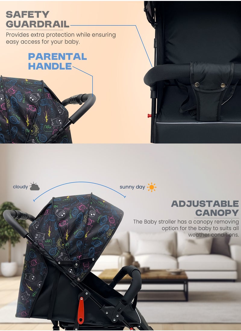 BAYBEE Baybee 2 in 1 Convertible Baby Pram Stroller for Newborn Babies with Adjustable Seat & Canopy, Bassinet, Parent Handle, Safety Guard & Storage | Baby Stroller for Toddlers 0-3 Years Boy Girl (Black)  - Image 5