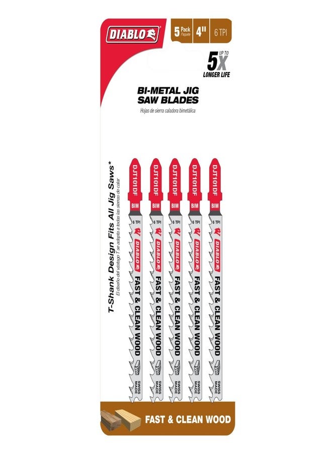 Diablo Bi-Metal Jig Saw Blades for Wood - Ideal for Fast and Clean Wood Cutting - 4", 6 TPI, 5-Pack - DJT101DF5 - Image 2