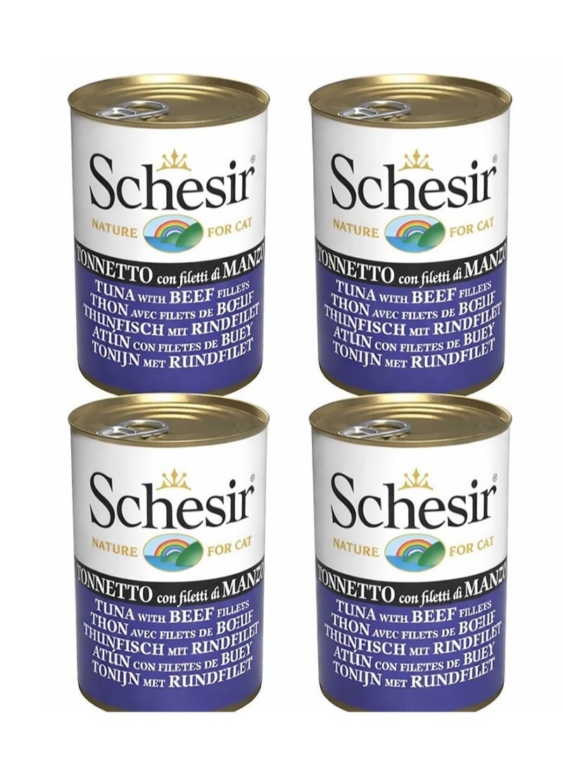 شيسر شيسير نيتشر للقطط، تونة مع شرائح لحم بقري 140 جم (4 علب) - Image 1