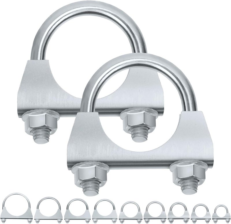 Swpeet 2Pcs Galvanized 1-1/2" - 38mm Exhaust U Clamp Kit, Galvanized Muffler U-Bolt Clamps, Universal Heavy Duty U-Bolt Muffler Clamp Ideal for Tip Pipes Connection - Image 1