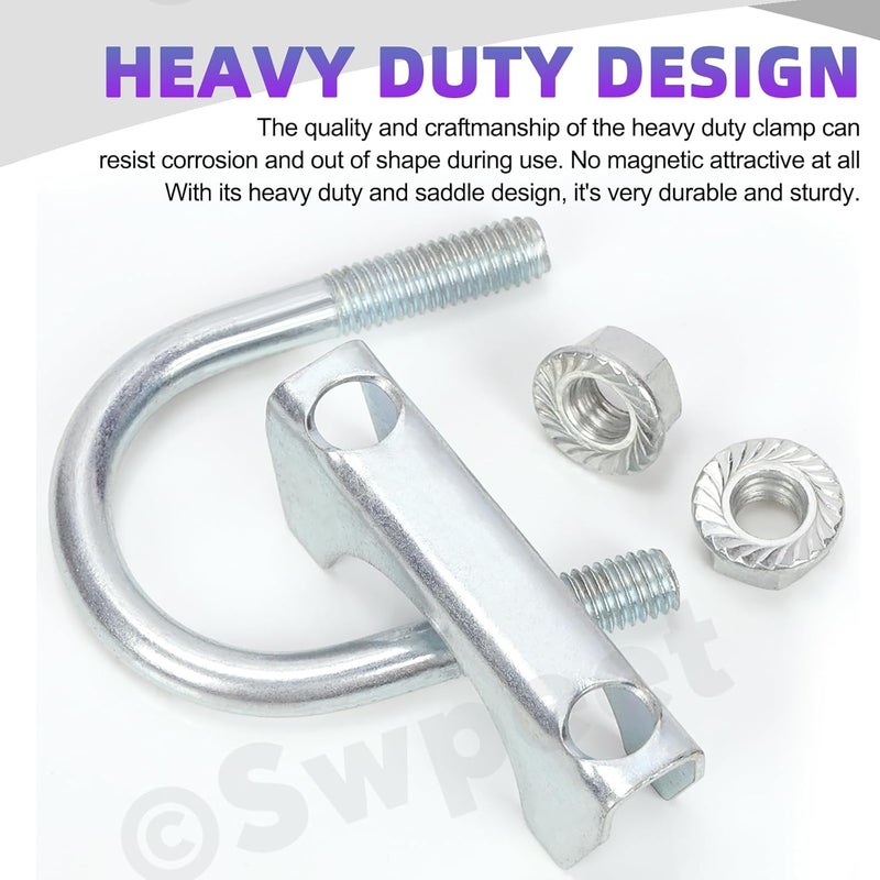 Swpeet 2Pcs Galvanized 1-1/2" - 38mm Exhaust U Clamp Kit, Galvanized Muffler U-Bolt Clamps, Universal Heavy Duty U-Bolt Muffler Clamp Ideal for Tip Pipes Connection - Image 5