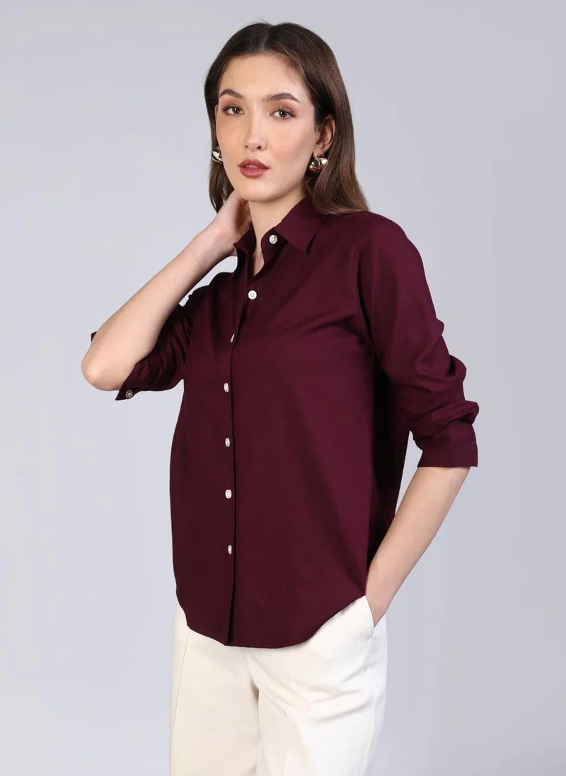 Urbano Fashion Women's Maroon Modal Viscose Full Sleeve Regular Fit Casual Solid Shirt with Regular Collar