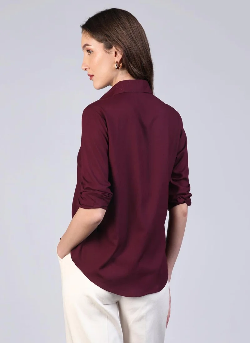 Urbano Fashion  Urbano Fashion Women's Maroon Modal Viscose Full Sleeve Regular Fit Casual Solid Shirt with Regular Collar for Women | Best Price UAE