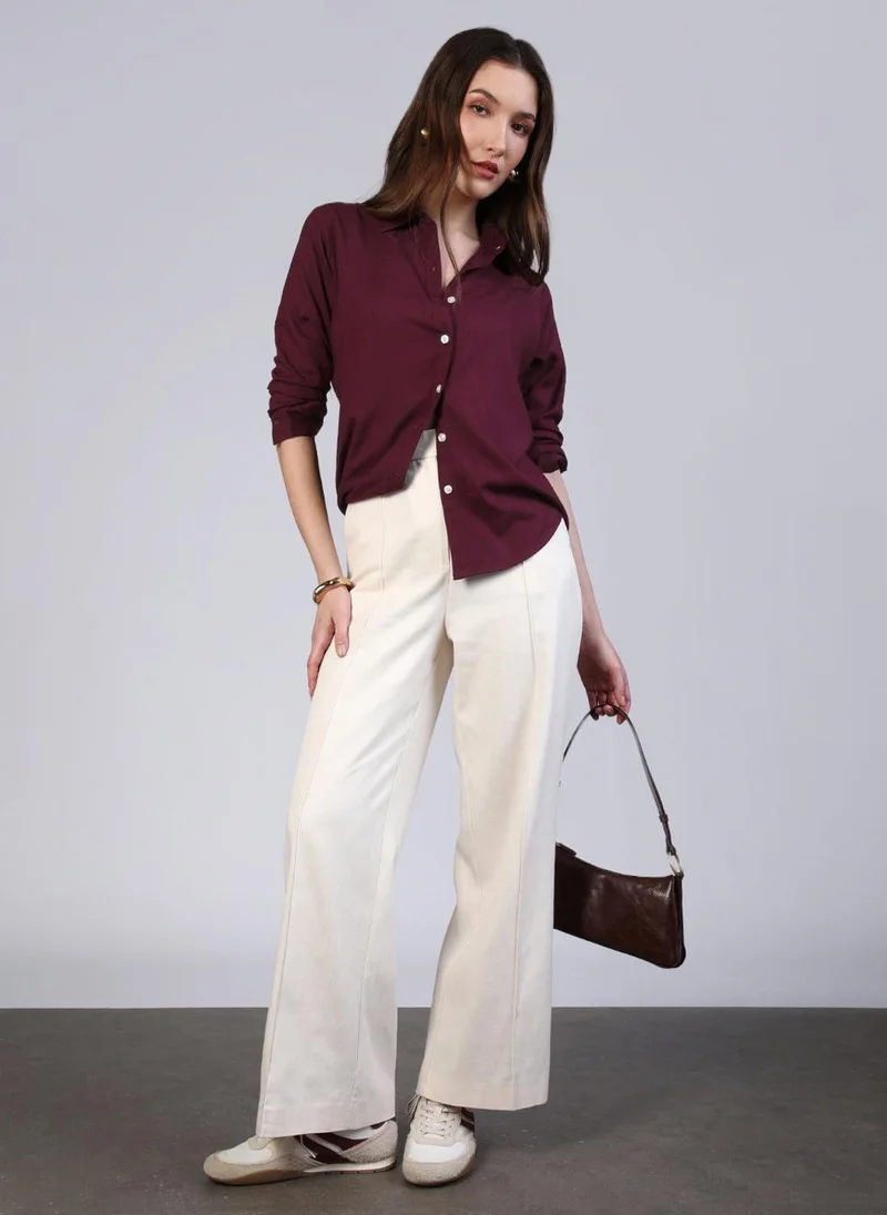 Urbano Fashion  Urbano Fashion Women's Maroon Modal Viscose Full Sleeve Regular Fit Casual Solid Shirt with Regular Collar for Women | Best Price UAE