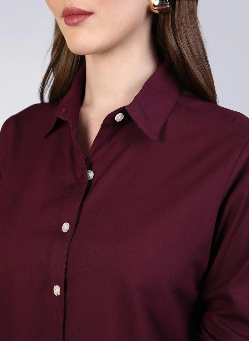 Urbano Fashion  Urbano Fashion Women's Maroon Modal Viscose Full Sleeve Regular Fit Casual Solid Shirt with Regular Collar for Women | Best Price UAE